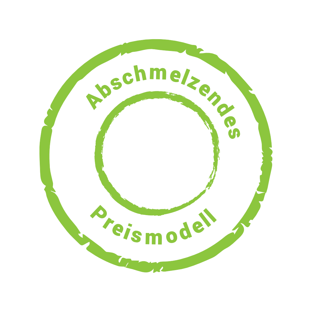 Hellgrüner Stempel mit dem Text abschmelzendes Preismodell