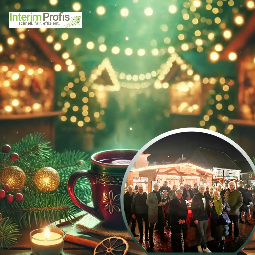 Fyler der Veranstaltung mit einem Gruppenfoto auf einem Weihnachtsmarkt mit mehreren Personen und im Hintergrund ein Weignachtsmarkt