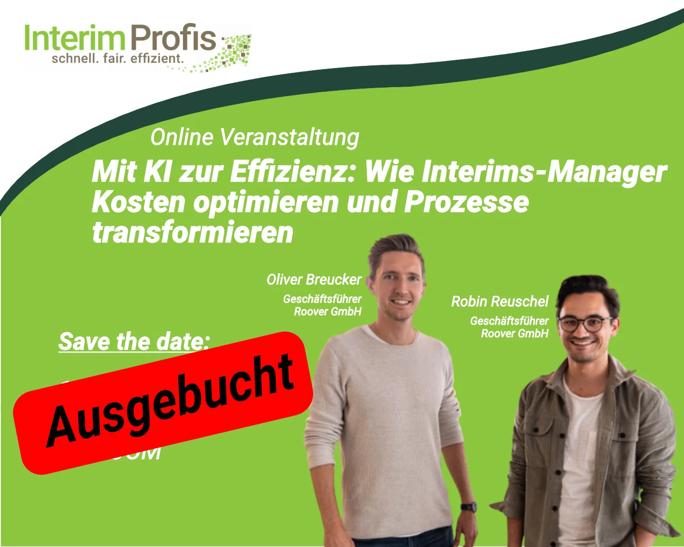 Flyer zur Veranstaltung mit Oliver Breucker und Robin Reuschel von Roover GmbH